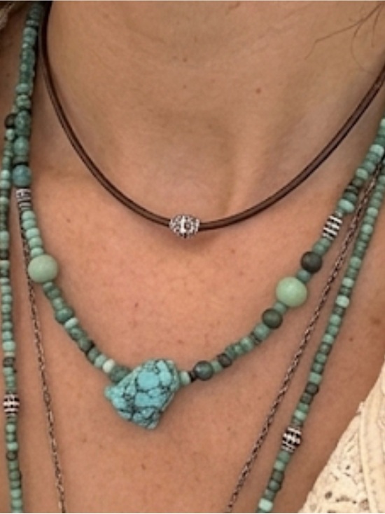 Artisan Jewelry - Bohemian Layered Turquoise Bead Necklace with Center Stone - Women Jewelry